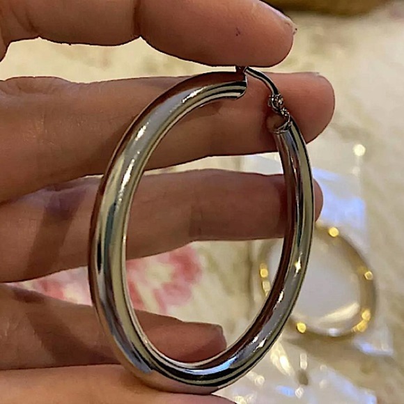 NEW STAINLESS STEEL THICK HOOP EARRINGS 60mm - Picture 3 of 7